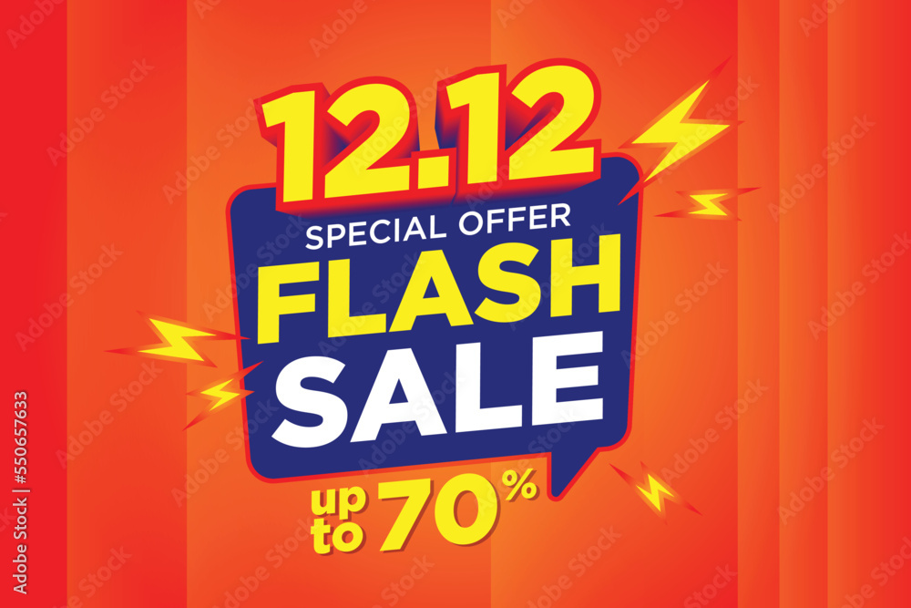 12.12 Flash Sale Shopping banner with Thunder sales banner template design for social media and website.Limited Only time and Flash Sale campaign sale up to 70%