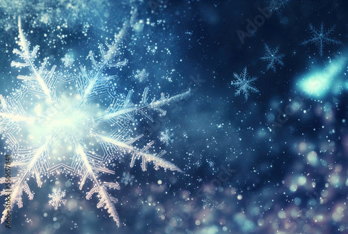 Blurry background of snowflakes with bokeh. Perfect for cards, posters and more. 