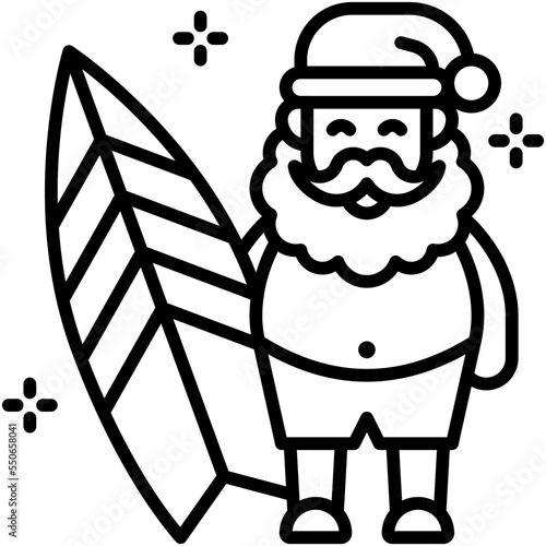Santa Claus with surfboard icon, Christmas related vector illustration