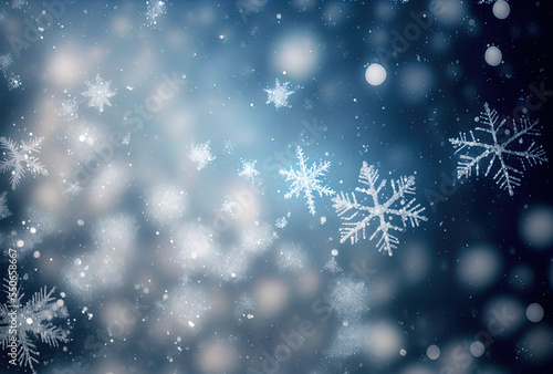 Blurry background of snowflakes with bokeh. Perfect for cards  posters and more. 