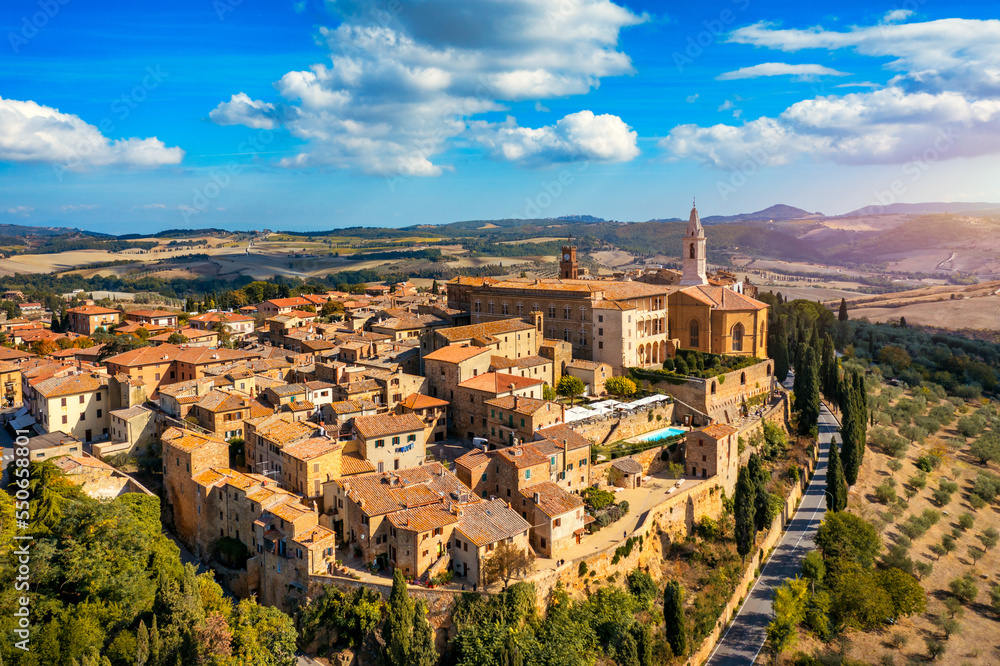 Pienza, a town in the province of Siena in Tuscany, Italy, Europe. Tuscany, Pienza italian medieval village. Siena, Italy. The small town of Pienza in Tuscany, Italy.