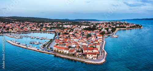 Adriatic village of Bibinje harbor and waterfront panoramic view, Dalmatia region of Croatia. Bibinje village on calm sea, colorful waterfront view, Dalmatia region of Croatia © daliu