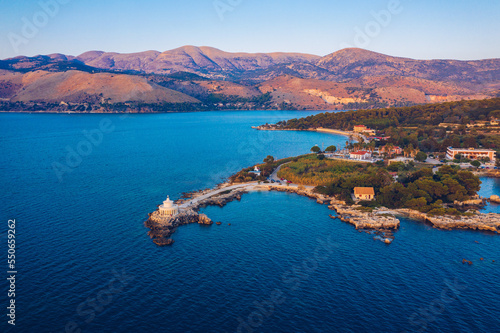 Aerial view of Lighthouse of Saint Theodore in Lassi, Argostoli, Kefalonia island in Greece. Saint Theodore lighthouse in Kefalonia island, Argostoli town, Greece, Europe. photo