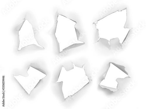 Obraz na płótnie Transparent holes in the white paper sheet set. Png with transparency w salonie