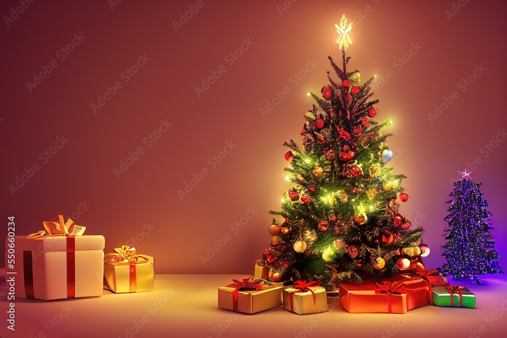 Christmas tree with lights And Gifts 