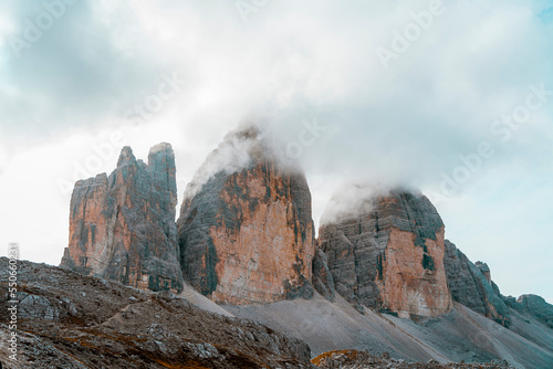 tre cime covered with clouds, dolomites