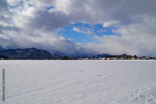 Wallpaper Mural picturesque wintery bavarian countryside Schwangau in the alpine valley surrounded by the scenic Bavarian Alps on a snowy December day (Bavaria, Germany) Torontodigital.ca