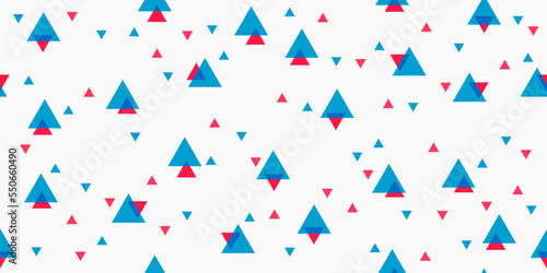 Red and blue triangles on a seamless canvas. Vector print for various interior design or decor.