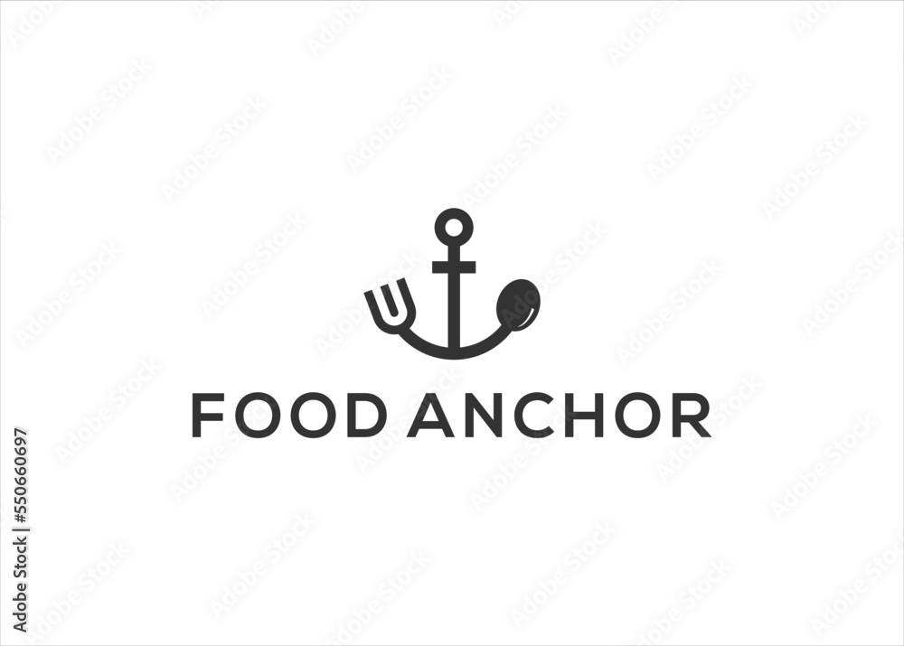 food spoon and fork with anchor logo design template food spoon and fork with anchor logo design template
