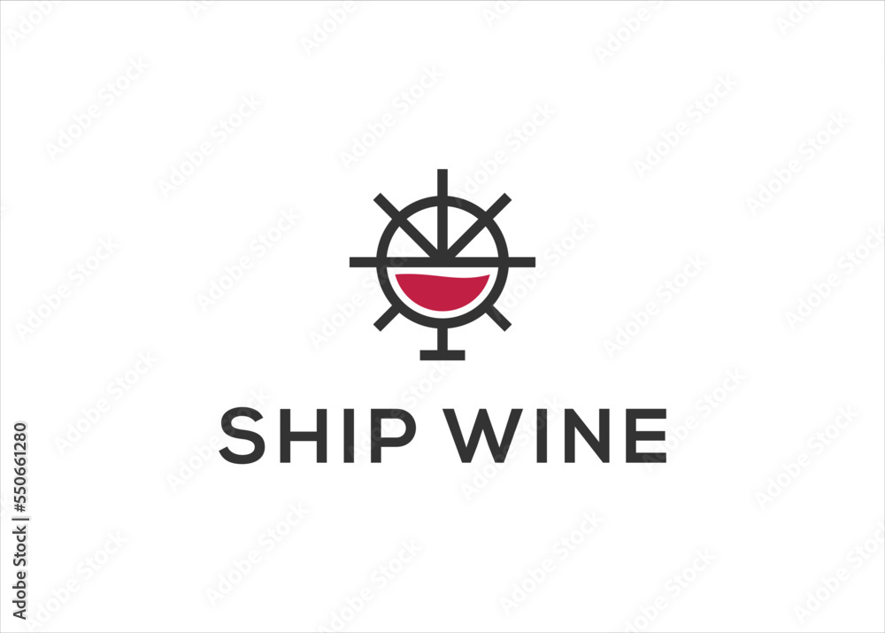 ship steering wheel and wine logo design vector template ship steering wheel and wine logo design vector template