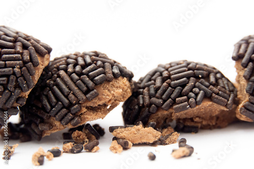 chocolate rum flavored truffles isolated on white background