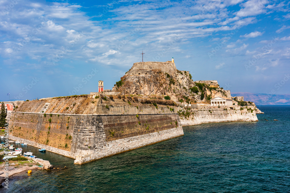 The old Venetian fortress of Corfu town, Corfu, Greece. The Old Fortress of Corfu is a Venetian fortress in the city of Corfu. Venetian Old Fortress (Palaio Frourio), Corfu, Ionian Islands, Greece