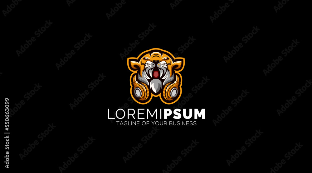 Lion Headphone Logo Design Icon illustration