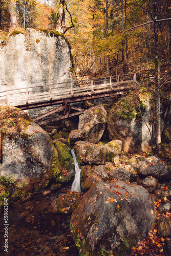 Autumn hiking in Austrian nature in Myrafalle waterfalls