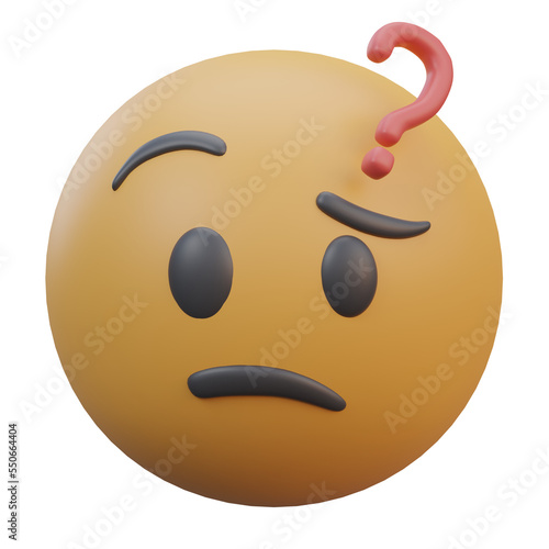 Schilderij op canvas Confused Emoji 3d icon in Front view