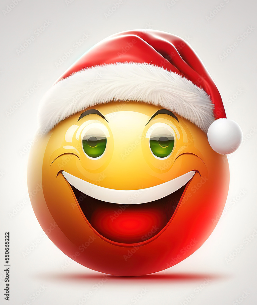 Christmas emoji with a smiley Christmas face wearing a Santa hat, Generative AI digital illustration. Christmas emoji with a smiley Christmas face wearing a Santa hat, Generative AI digital illustration.