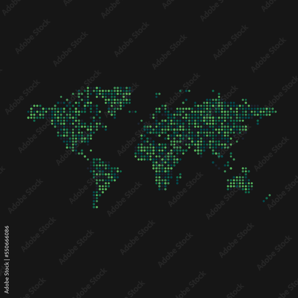 World 1 Silhouette Pixelated pattern map illustration World 1 Silhouette Pixelated pattern map illustration