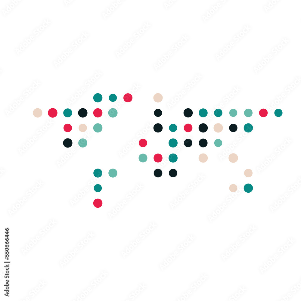 World 1 Silhouette Pixelated pattern map illustration World 1 Silhouette Pixelated pattern map illustration