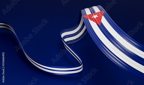Cuba or Cuban flag wavy abstract ribbon background. 3d illustration.