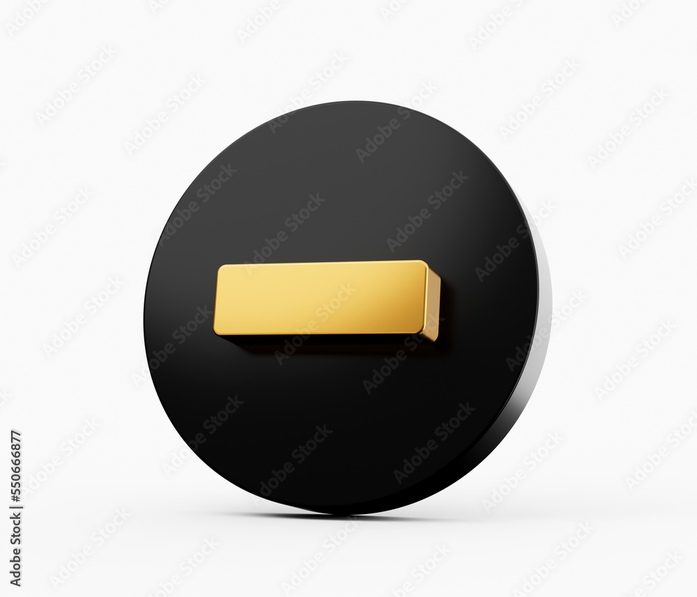 Minus or negative icon. Golden Minus symbol on 3D illustration Minus or negative icon. Golden Minus symbol on 3D illustration