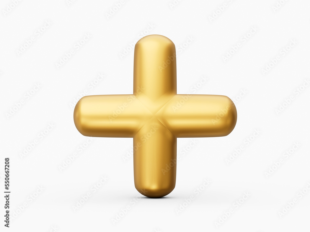 Fototapeta premium Isolate of Golden plus sign on white background positive symbol 3d Illustration