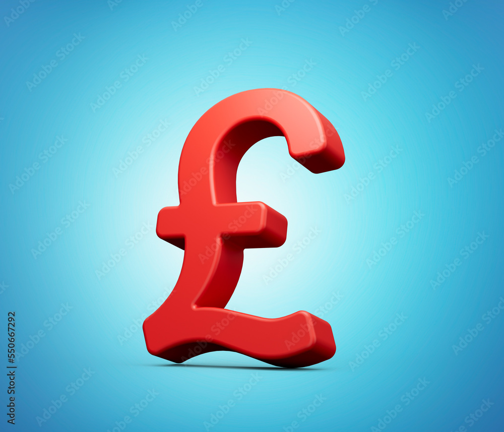 Red Pound 3d symbol on blue isolated background 3d illustration Red Pound 3d symbol on blue isolated background 3d illustration