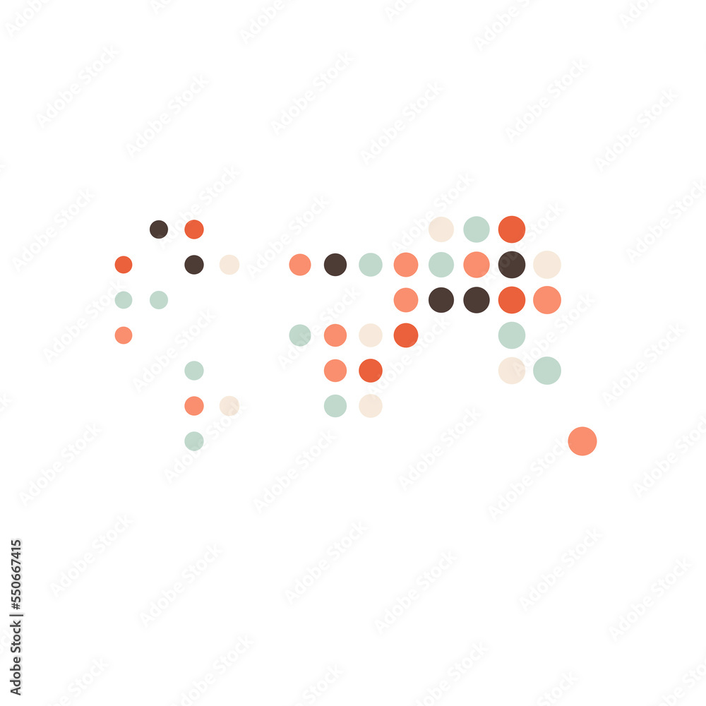 World 3 Silhouette Pixelated pattern map illustration World 3 Silhouette Pixelated pattern map illustration