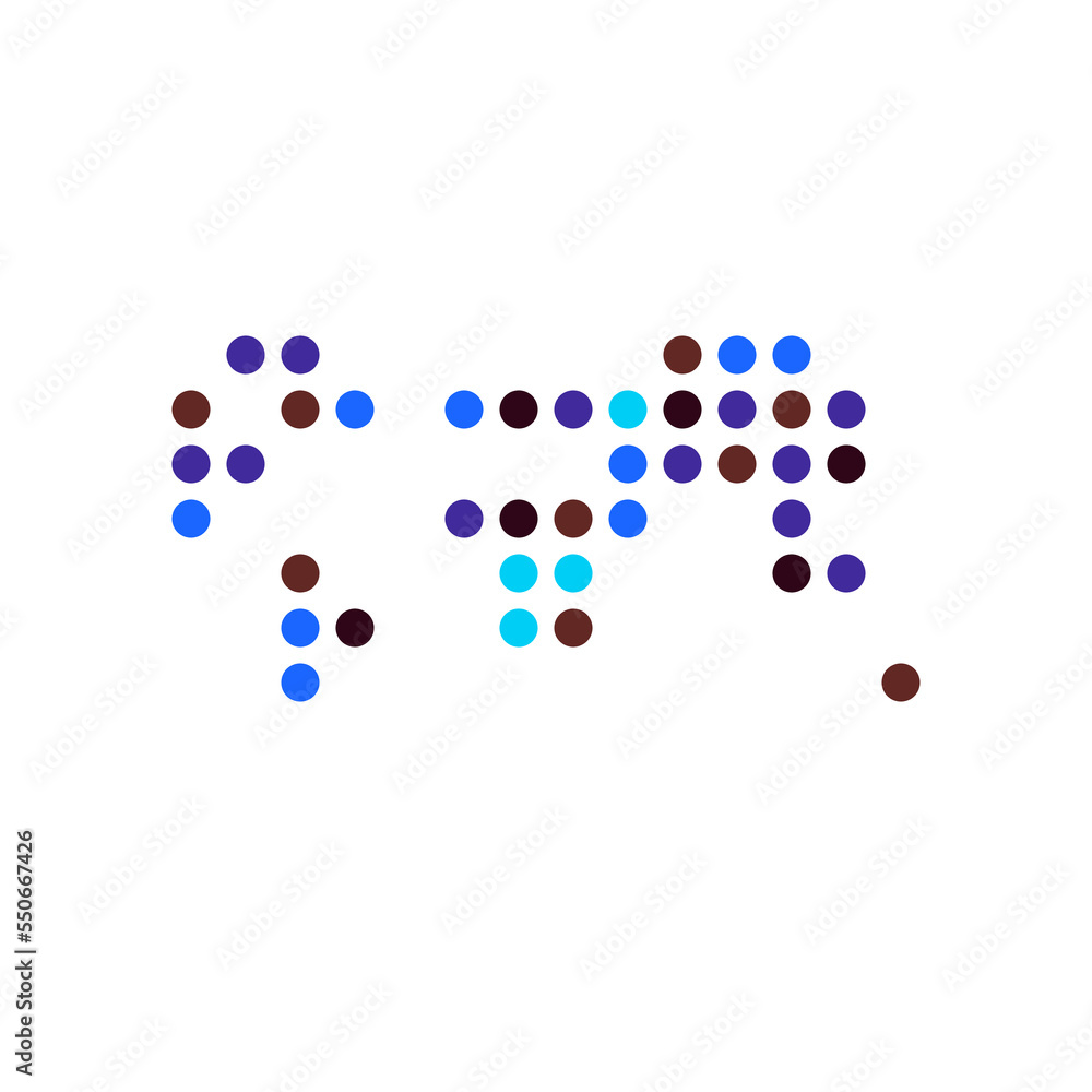 World 3 Silhouette Pixelated pattern map illustration World 3 Silhouette Pixelated pattern map illustration
