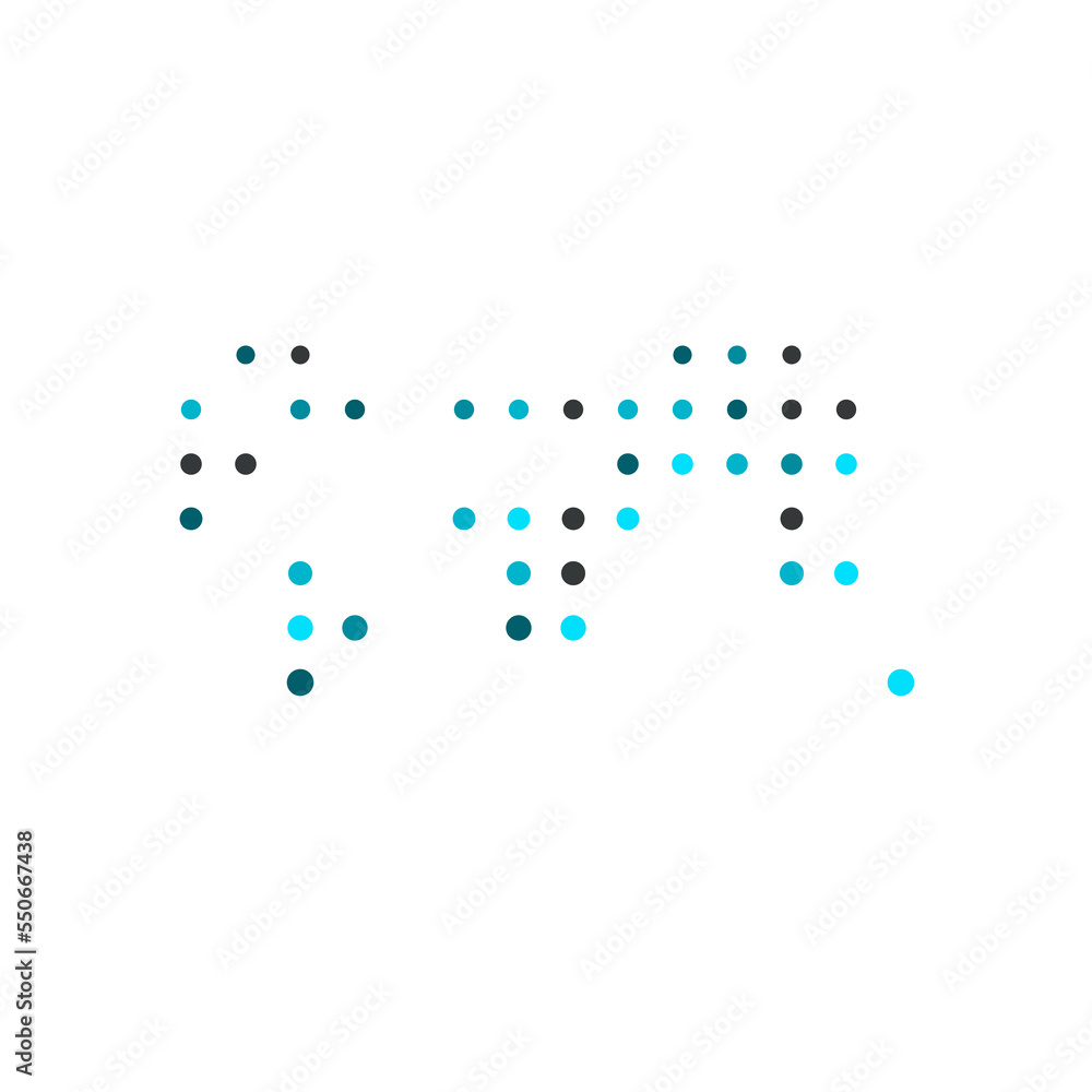 World 3 Silhouette Pixelated pattern map illustration World 3 Silhouette Pixelated pattern map illustration