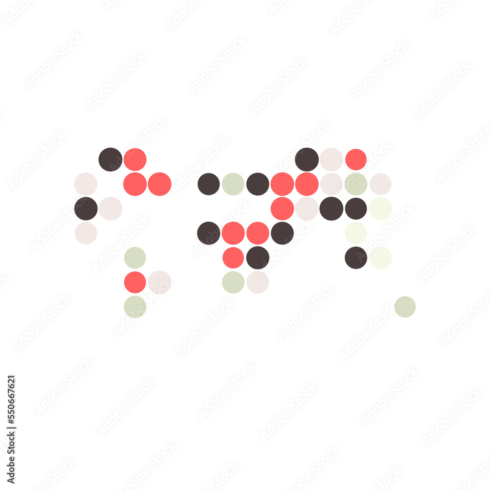 World 3 Silhouette Pixelated pattern map illustration World 3 Silhouette Pixelated pattern map illustration