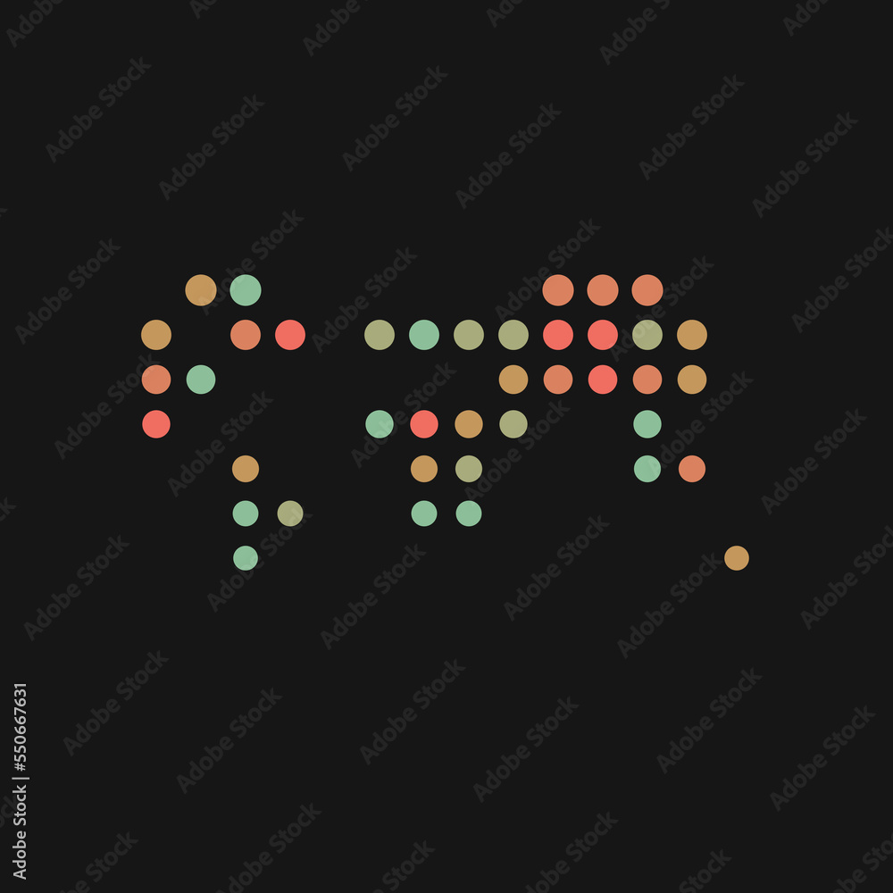 World 3 Silhouette Pixelated pattern map illustration World 3 Silhouette Pixelated pattern map illustration