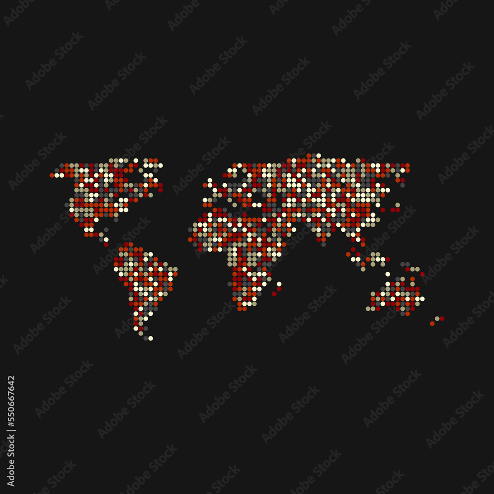 World 3 Silhouette Pixelated pattern map illustration World 3 Silhouette Pixelated pattern map illustration