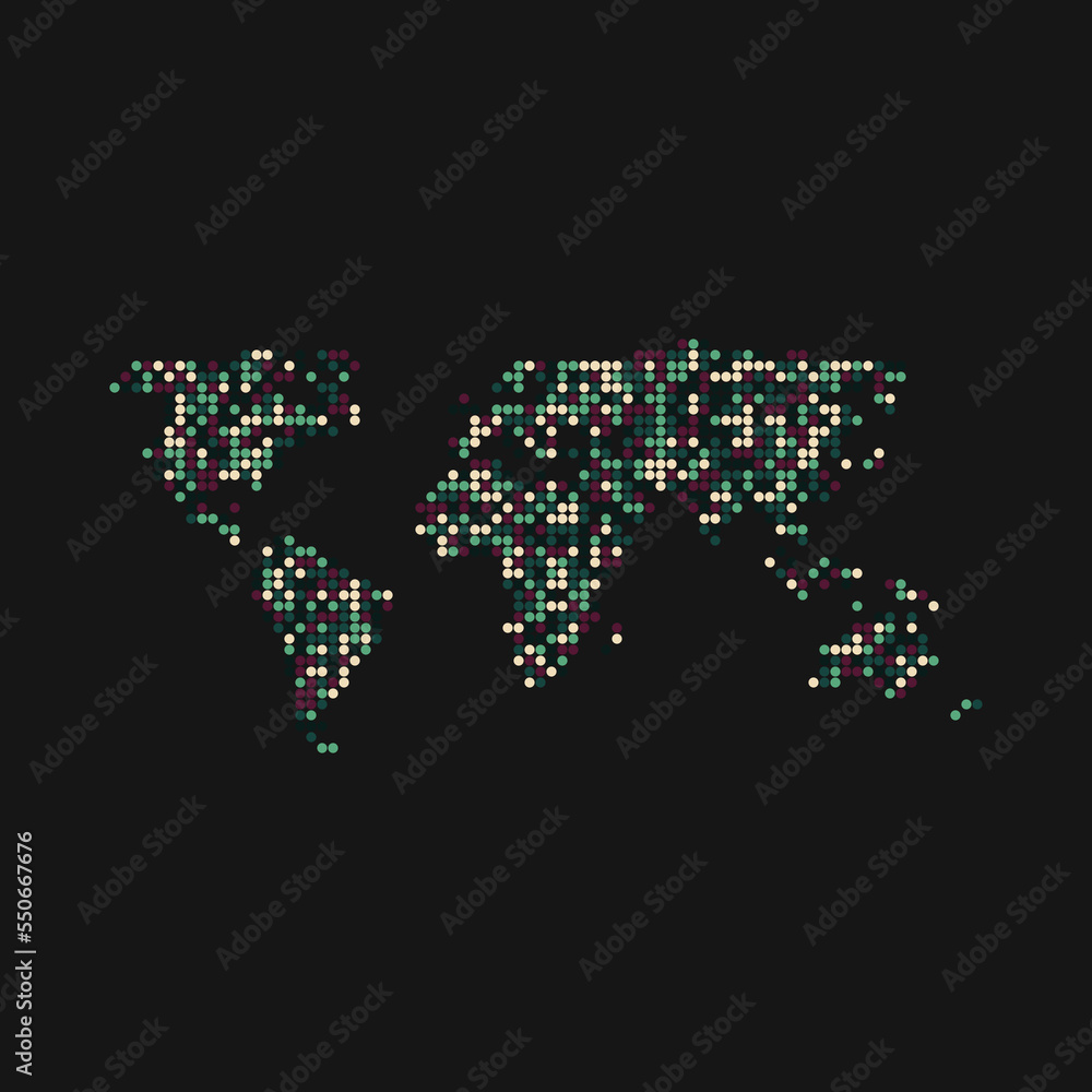 World 3 Silhouette Pixelated pattern map illustration World 3 Silhouette Pixelated pattern map illustration