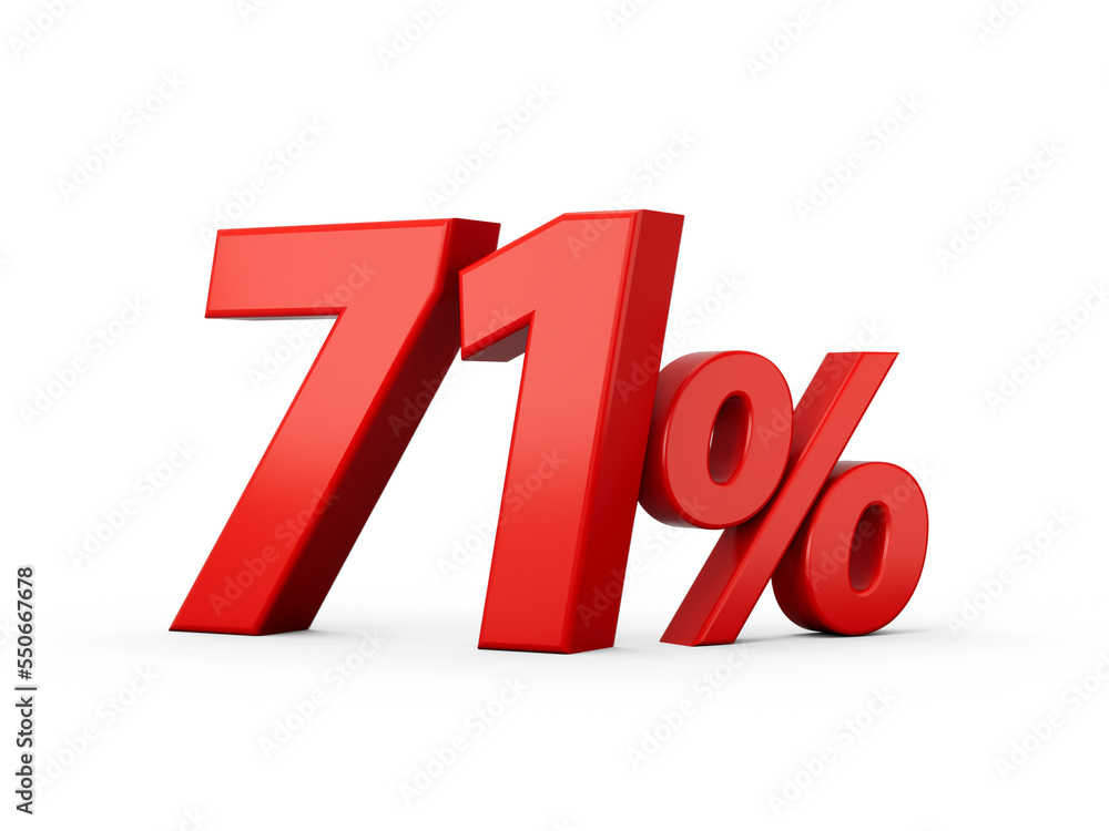 3d Red 71% Seventy one Percent Sign on White Background 3d illustration 3d Red 71% Seventy one Percent Sign on White Background 3d illustration