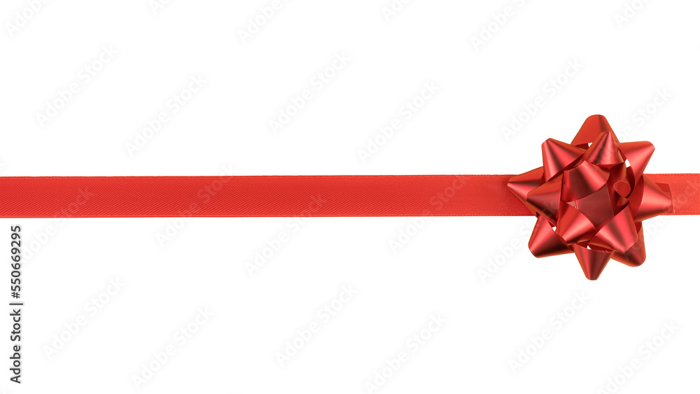 Red decorative bow and ribbon. Png isolated with transparency