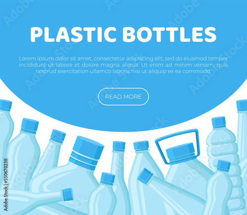 Plastic bottles banner template with space for text. Stop plastic pollution concept cartoon vector