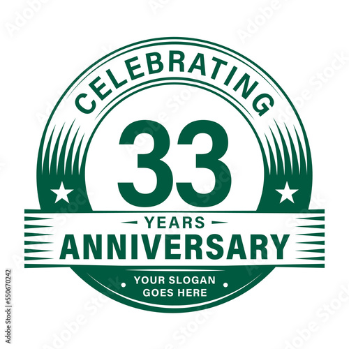 33 years anniversary celebration design template. 33rd logo. Vector and illustrations. 