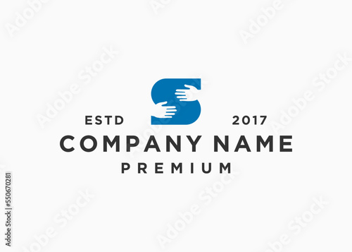 letter s with hand logo design vector illustration template