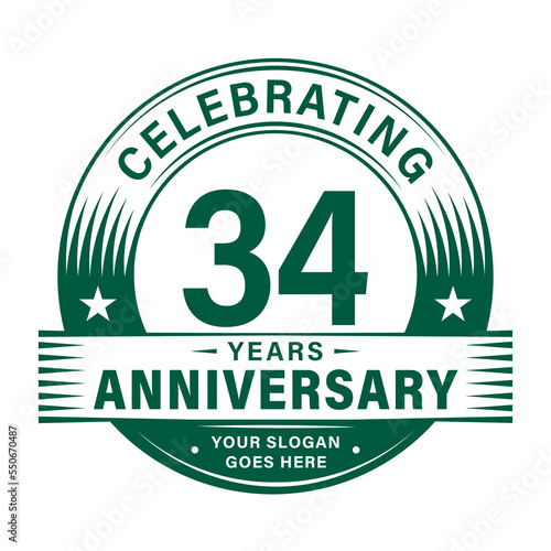 34 years anniversary celebration design template. 34th logo. Vector and illustrations. 