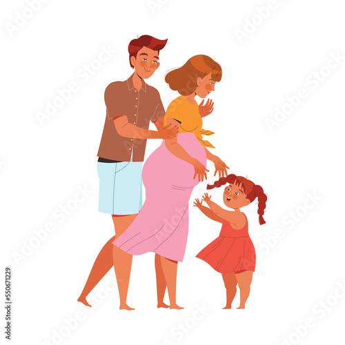 Preparation for Childbirth with Man and Pregnant Woman Expecting New Baby Vector Illustration