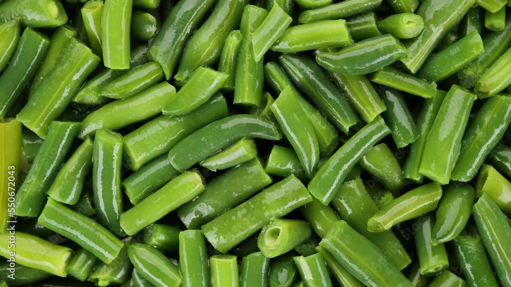 Fresh Green beans top view, rotation. Healthy vegan food concept Fresh Green beans top view, rotation. Healthy vegan food concept