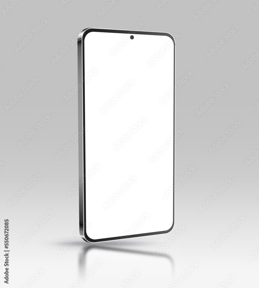 Realistic vector smartphone. Smart phone with shiny white screen isolated on light grey background Realistic vector smartphone. Smart phone with shiny white screen isolated on light grey background