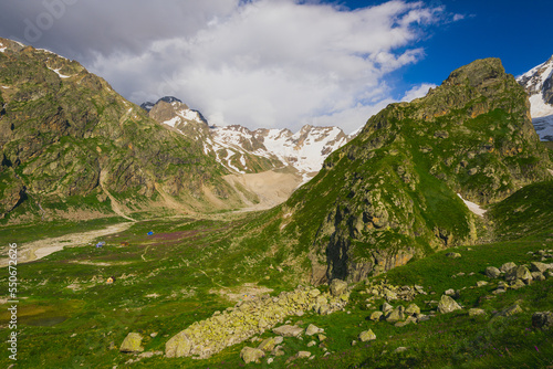 Mountain landscape in a valley near Elbrus in the North Caucasus