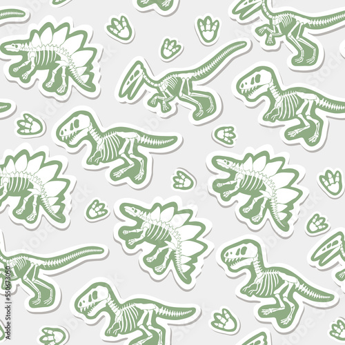  Sticker vector pattern with dinosaur skeleton. 