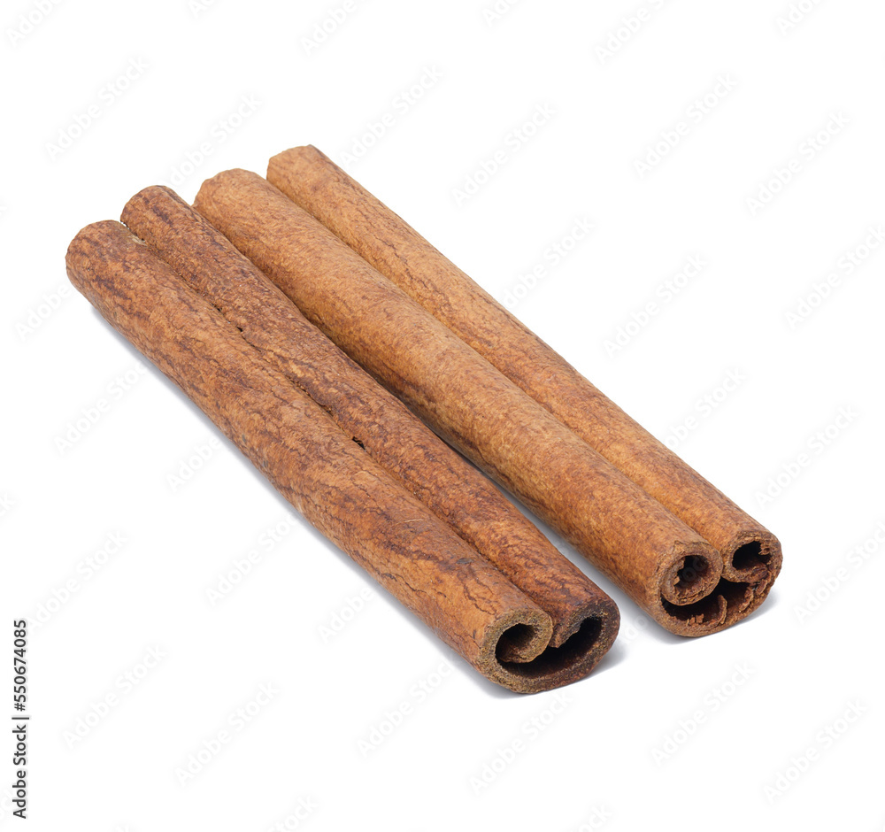 Dry cinnamon stick on a white isolated background, fragrant spice