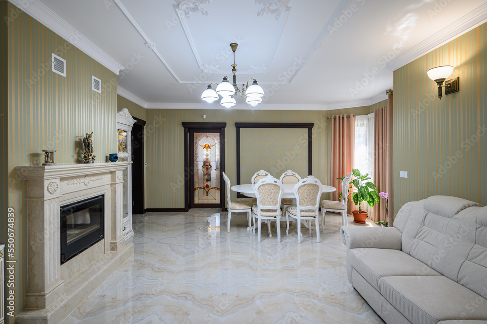 Fototapeta premium Classic living room interior design with marble floor