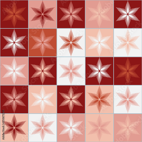 Snowflake ice seamless pattern for textile design, red maroon pink white color. Vector illustration