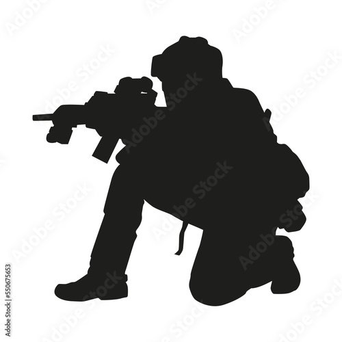Military soldier aiming weapon silhouette