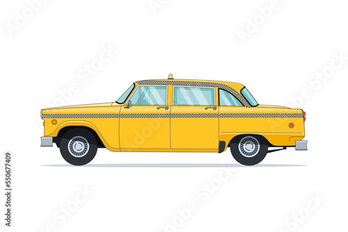Classic retro taxi 60s in cartoon style. Vintage american yellow cab. Vector illustration