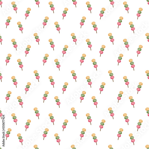 Dango pattern9. Seamless pattern with Japanese sweetness dango. Doodle cartoon illustration.